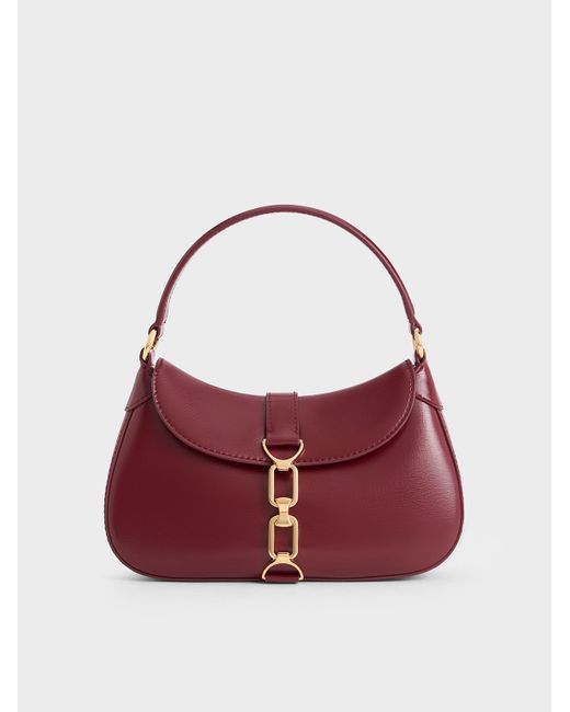 Charles & Keith Red Agatha Chain-accent Hobo Bag