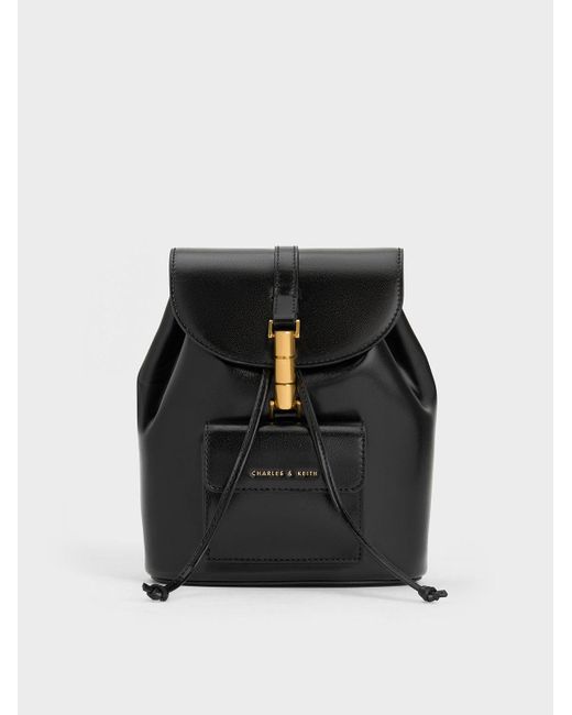Charles & Keith Black Cesia Metallic Accent Backpack
