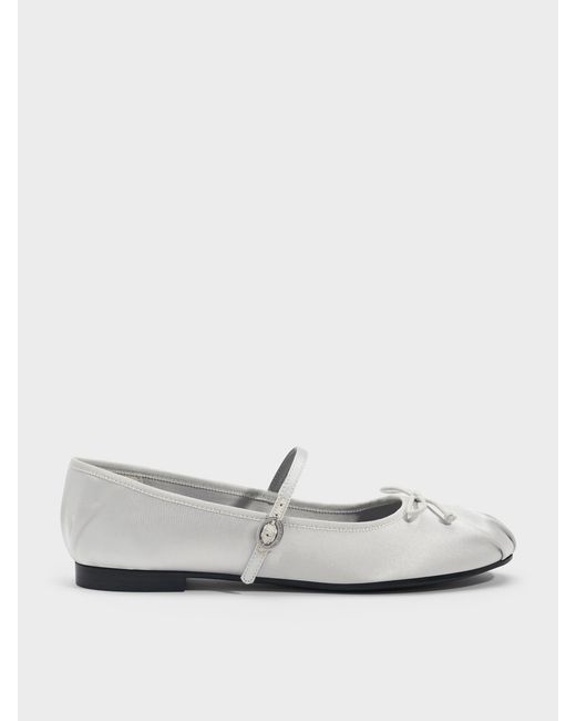 Charles & Keith White Emiko Satin Bow Mary Jane Flats