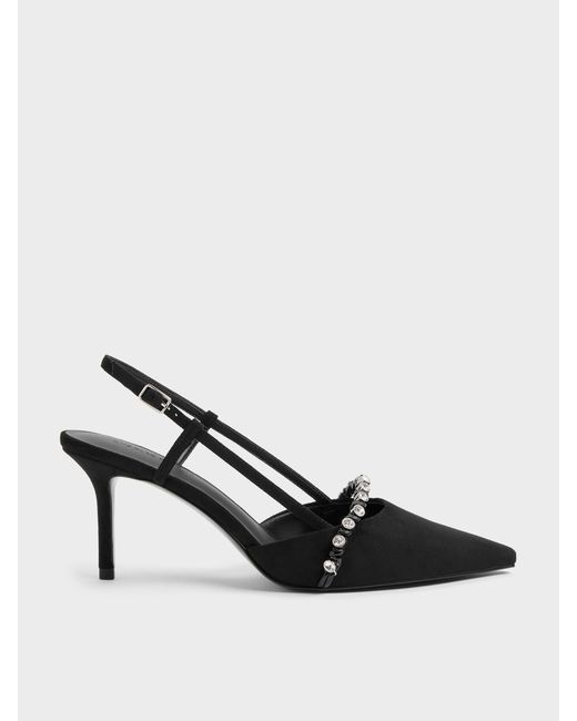 Charles & Keith Multicolor Faux Suede Crystal Slingback Pumps