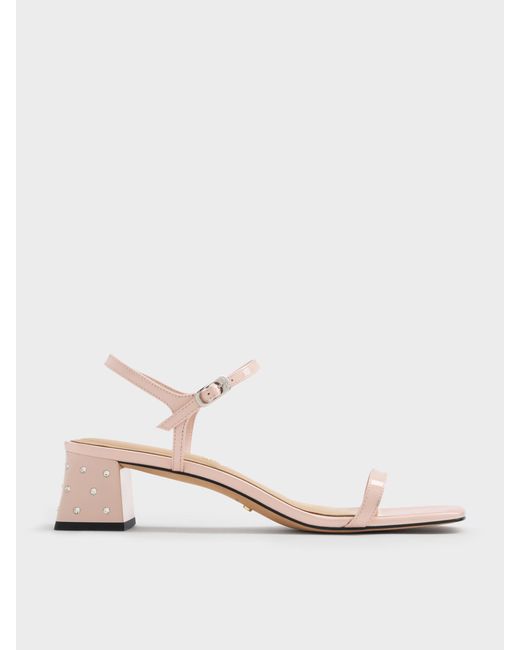 Charles & Keith Natural Emmaline Patent Leather Crystal Sandals