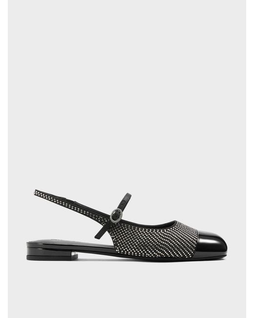 Charles & Keith White Crystal Cap-Toe Mary Jane Flats