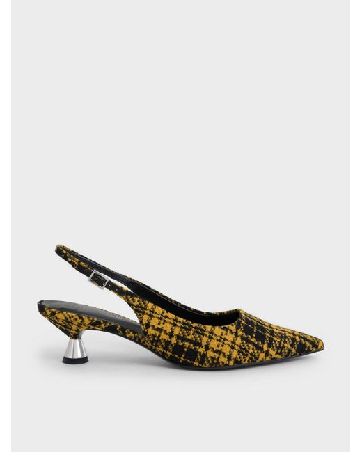 Charles & Keith Checkered Spool Heel Slingback Pumps in Yellow | Lyst