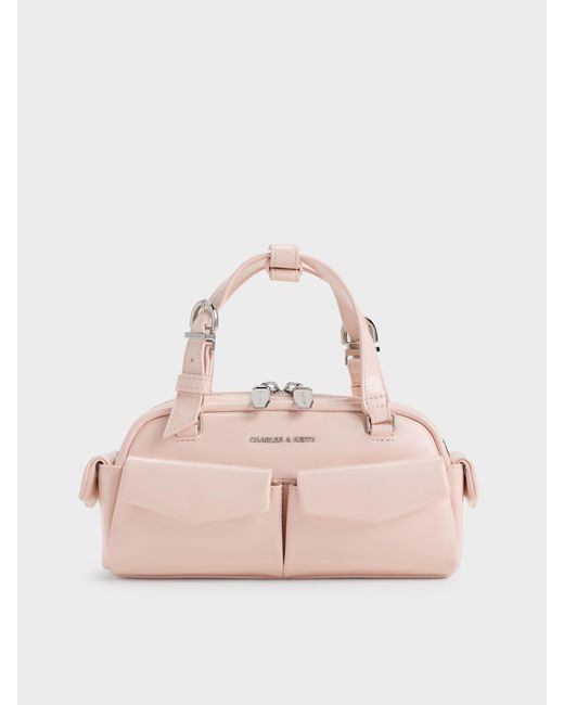 Charles & Keith Pink Rachel Multi-Pocket Bowling Bag