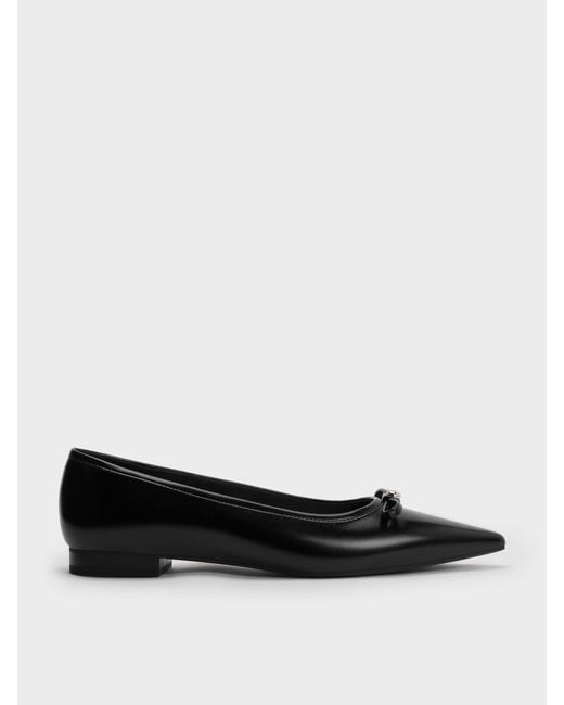 Charles & Keith Black Bow Pointed Ballet Flats