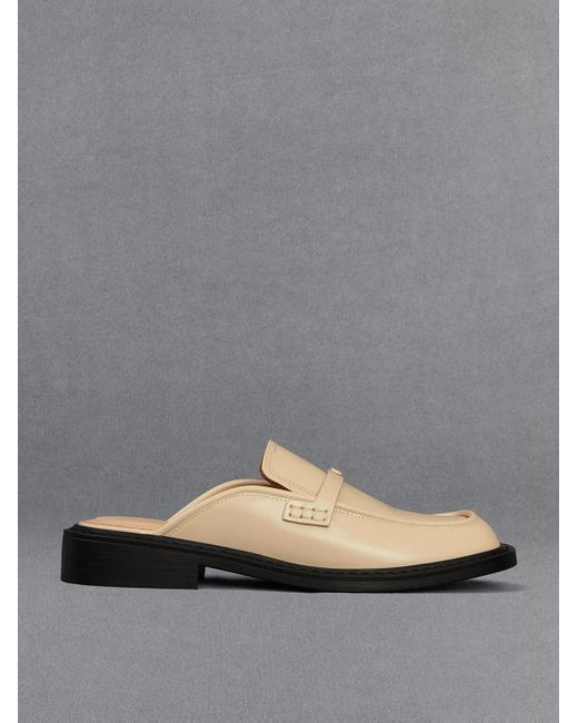Charles & Keith Gray Tahlia Leather Loafer Mules