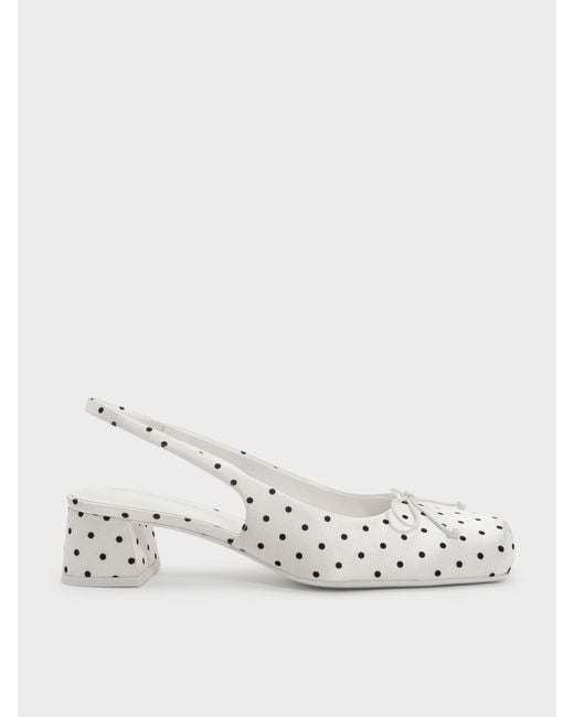 Charles & Keith White Sadira Satin Polka-dot Slingback Pumps