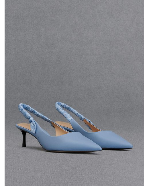 Charles & Keith Blue Leather Ruched-strap Slingback Pumps