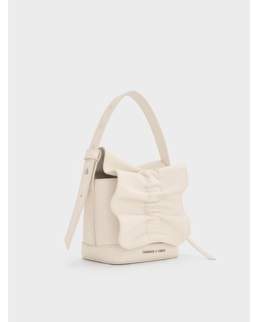 Charles & Keith White Kadee Ruched Bow-Charm Mini Bag