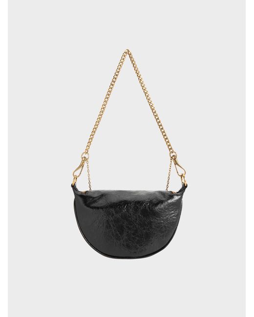 Charles & Keith White Philomena Half-moon Crossbody Bag
