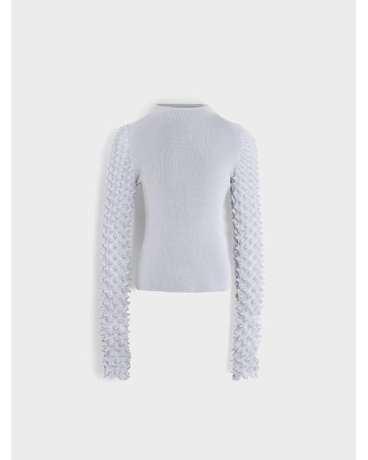 Charles & Keith White Spike Textured Long Sleeve Top