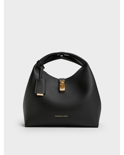 Charles & Keith Black Chance Turn-lock Bucket Bag