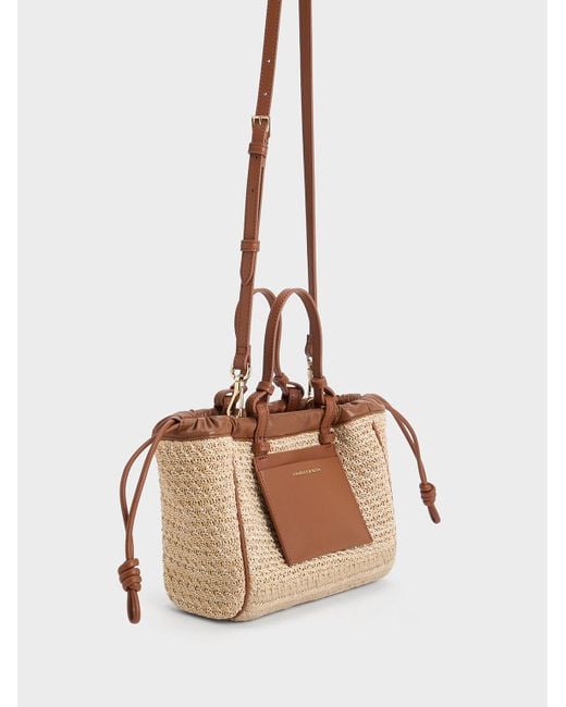 Charles & Keith Natural Babylon Raffia Drawstring Tote Bag