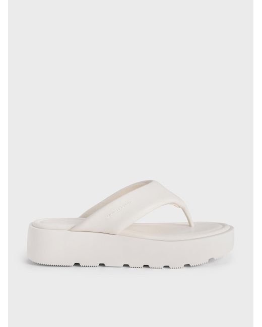 Charles & Keith White V-Strap Flatform Thong Sandals