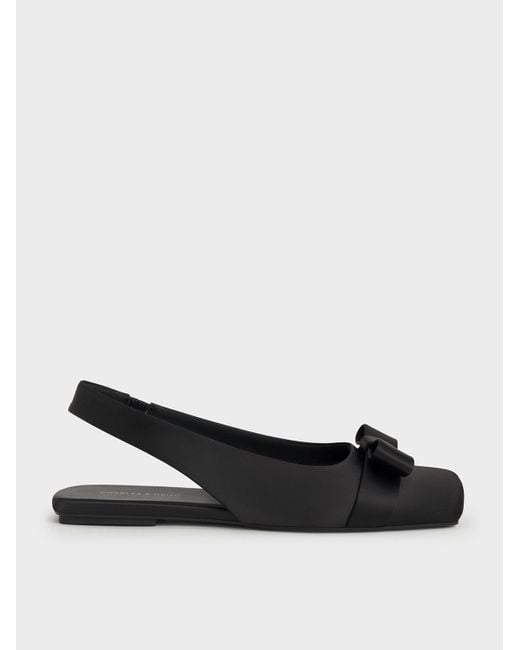 Charles & Keith White Satin Bow Slingback Ballet Flats