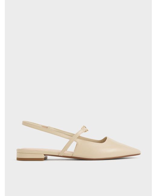 Charles & Keith Natural Metallic-accent Pointed-toe Slingback Flats