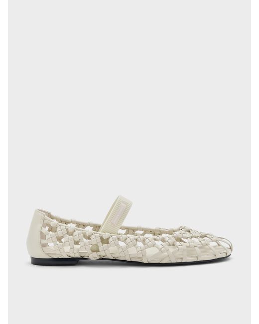 Charles & Keith White Woven Mary Jane Flats