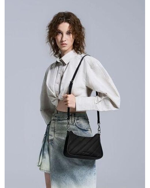 Charles & Keith White Philomena Nylon Puffy Chain-strap Crossbody Bag