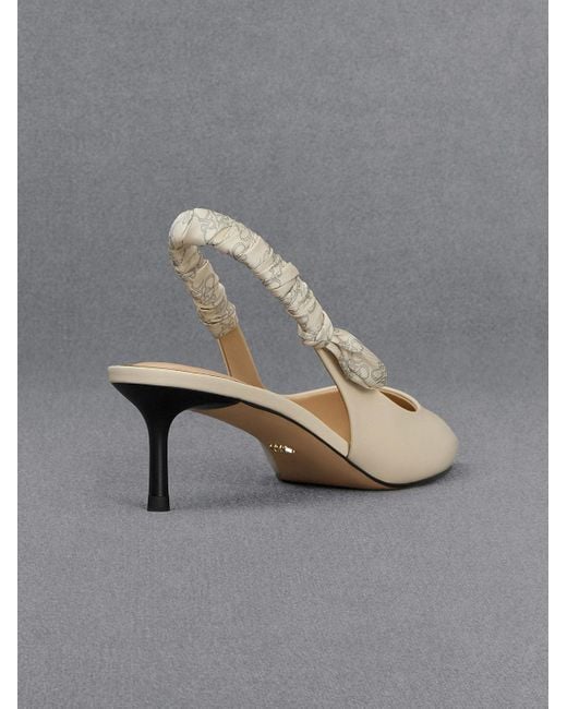 Charles & Keith White Leather Ruched-strap Slingback Pumps