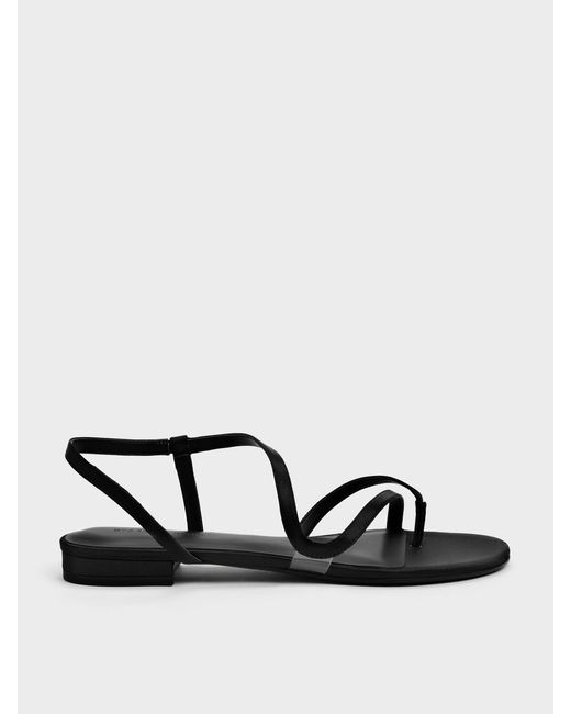 Charles & Keith Black Arden Satin Wavy Toe-Ring Sandals
