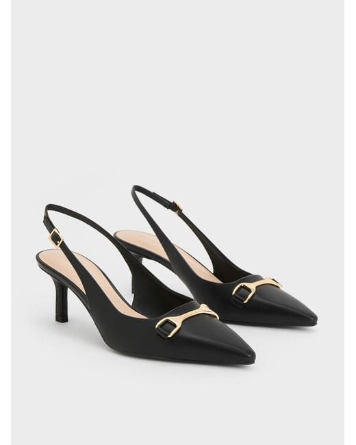 Charles & Keith Black Metallic-accent Slingback Pumps