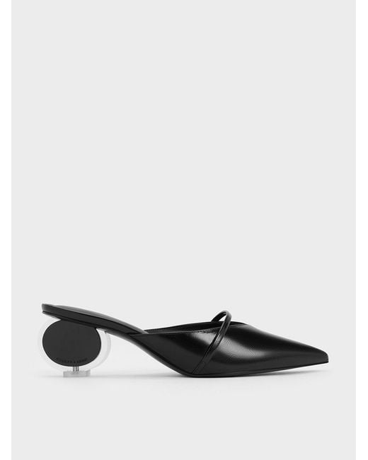 Charles & Keith White Crinkle-Effect Sculptural-Heel Pointed-Toe Mules