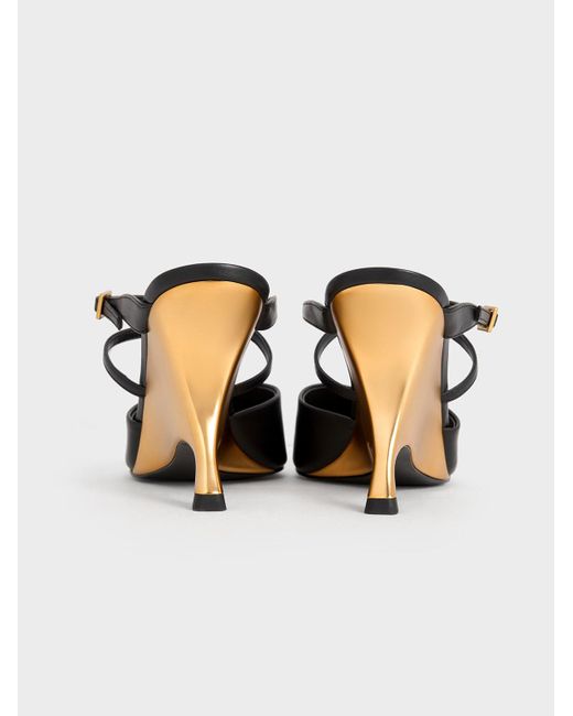 Charles & Keith Natural Crossover-strap Sculptural-heel Wedges