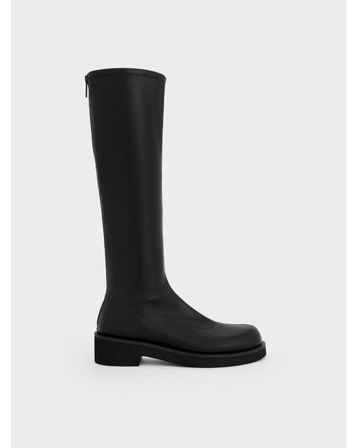 Charles & Keith Black Chunky-sole Knee-high Boots