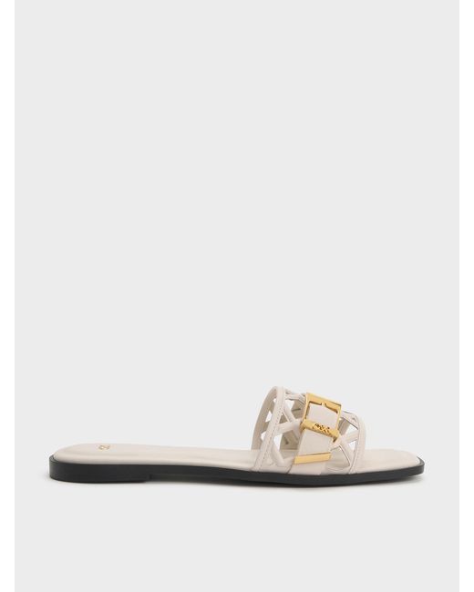 Charles & Keith White Whitney Leather Cut-Out Slide Sandals