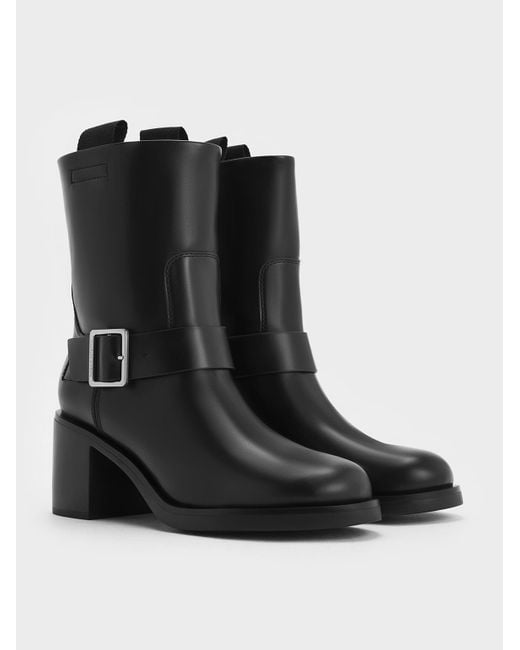Charles & Keith Black Kailey Side-buckle Ankle Boots