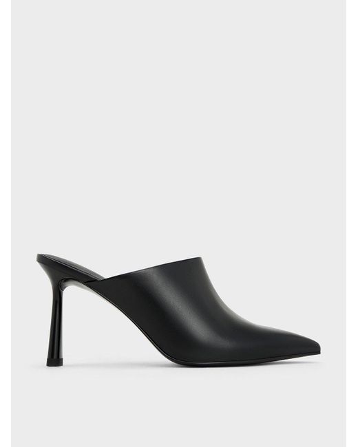 Charles & Keith Black High-Vamp Pointed-Toe Heeled Mules