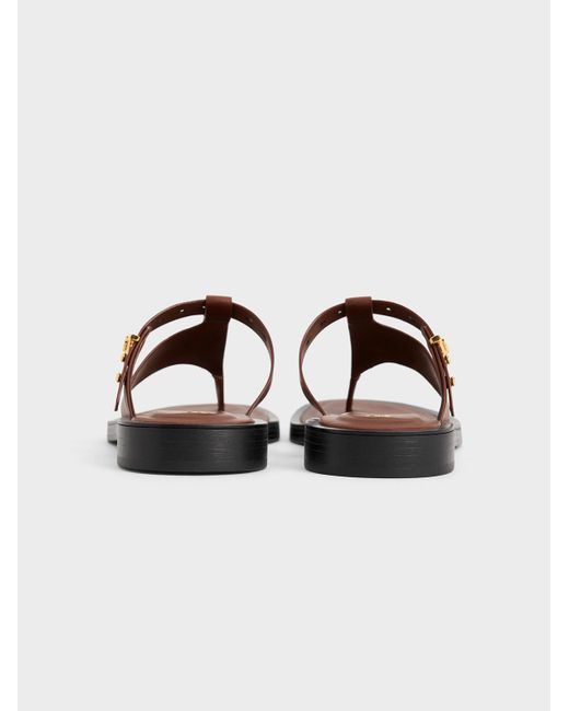 Charles & Keith Brown Leather Asymmetric Thong Sandals