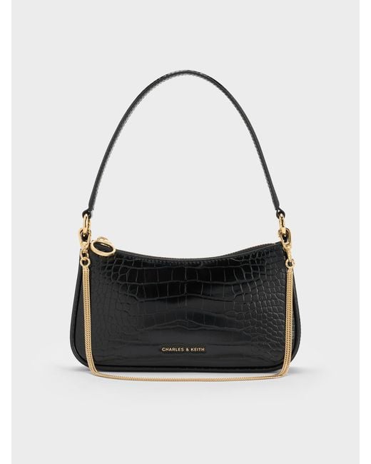 Charles & Keith Elspeth Croc-Effect Chain-Link Shoulder Bag in