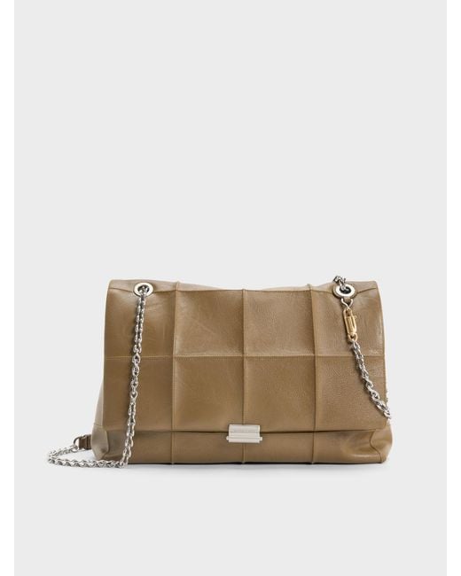 Charles & Keith Natural Large Delfina Quilted Chain-Strap Shoulder Bag