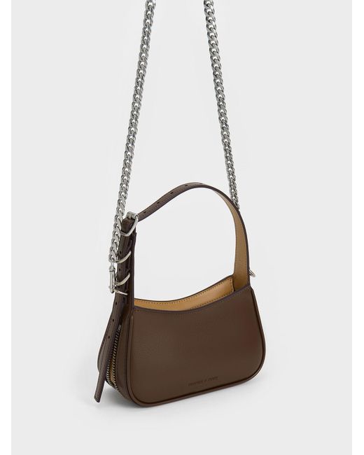 Charles & Keith Brown Mini Rebel Hobo Bag