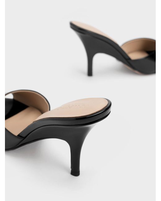Charles & Keith Black Patent Leather Round-toe Heeled Mules