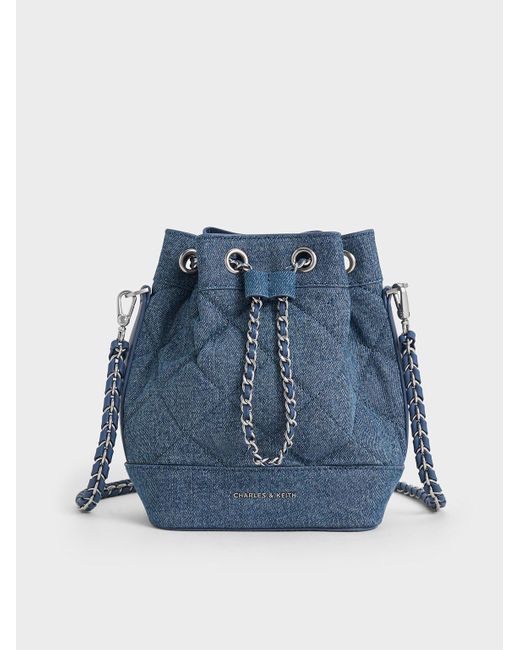 Charles & Keith Blue Quilted Denim Two-way Bucket Bag