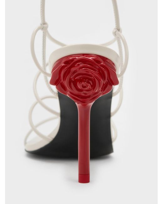 Charles & Keith White Flor Rose-heel Strappy Sandals