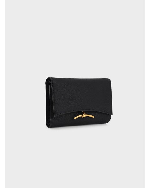 Charles & Keith Black Huxley Metallic-accent Front Flap Wallet