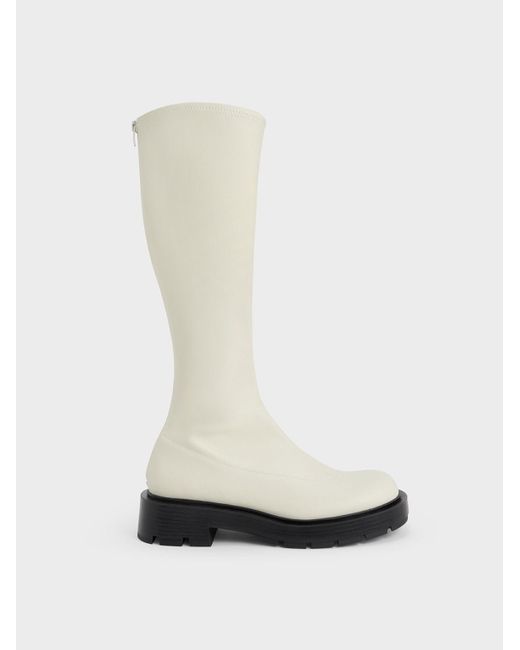 Charles & Keith Block Heel Knee-high Boots in White | Lyst