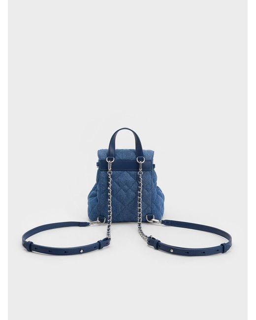 Charles & Keith Blue Aubrielle Denim Quilted Backpack