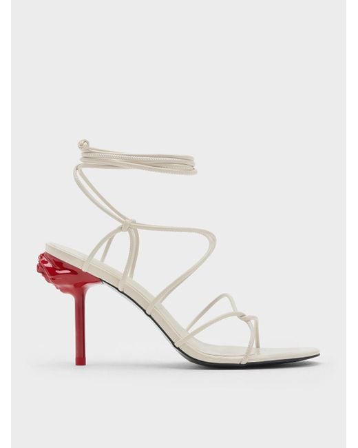 Charles & Keith White Flor Rose-heel Strappy Sandals