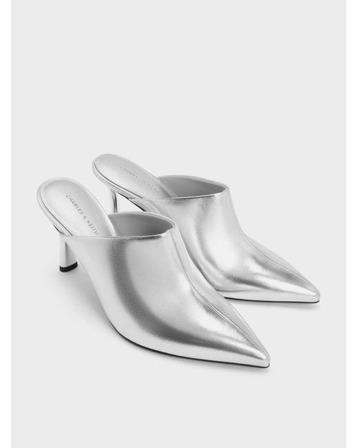 Charles & Keith White Metallic High-vamp Pointed-toe Heeled Mules