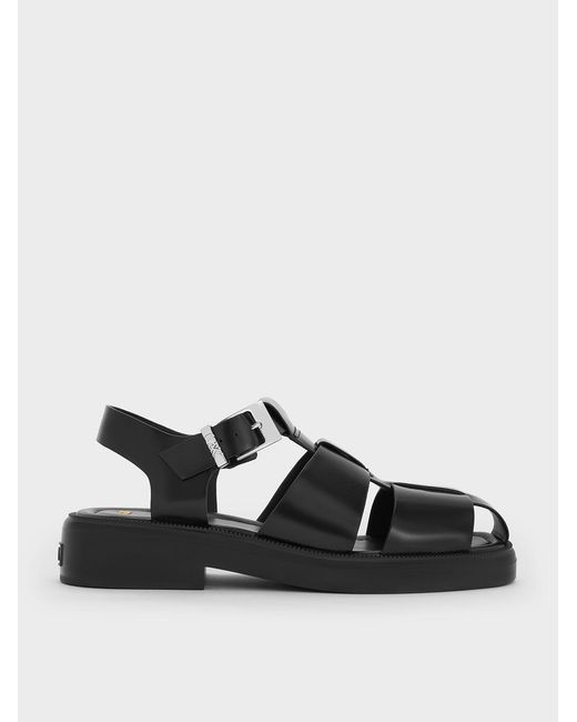 Charles & Keith Black Leather Caged Sandals