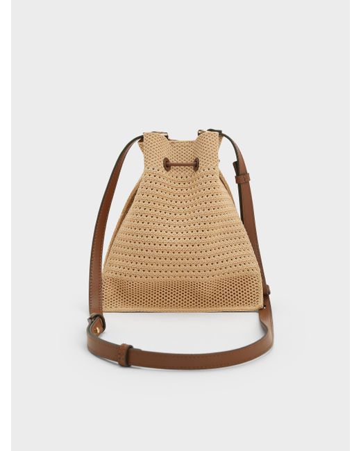 Charles & Keith Natural Ida Knitted Bucket Bag