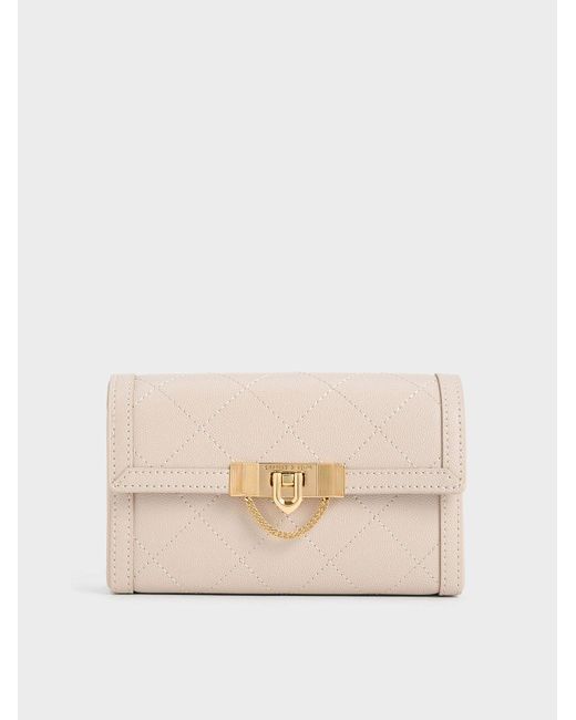 Charles & Keith Natural Tallulah Quilted Push-lock Clutch