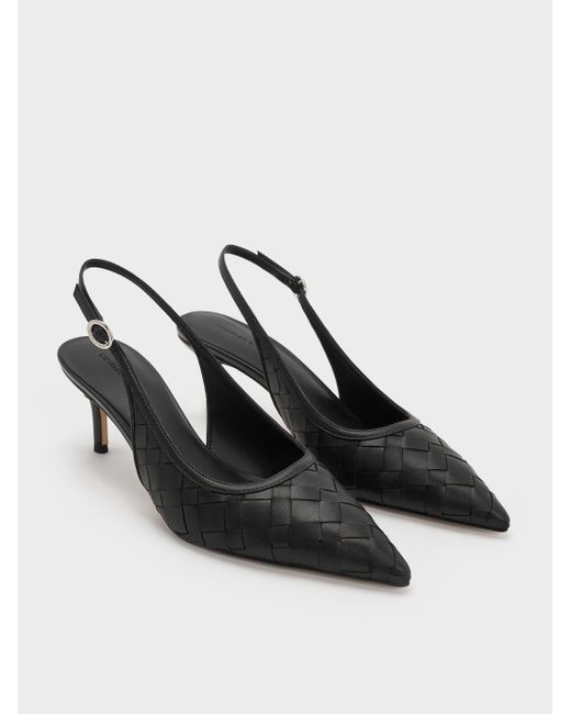 Charles & Keith Black Ivette Woven Pointed-Toe Slingback Pumps