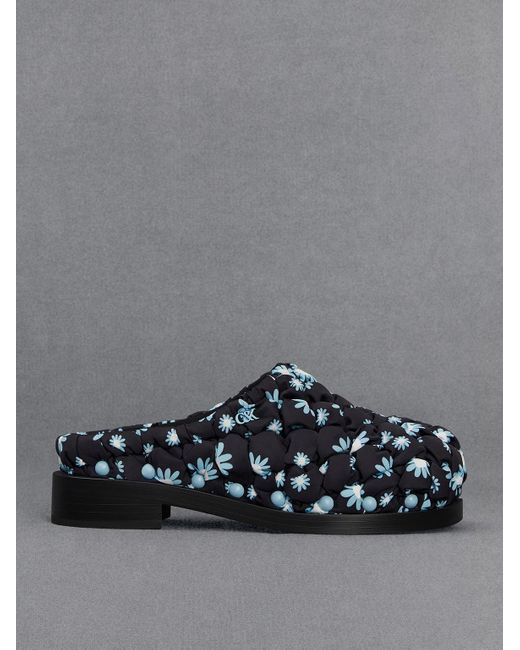 Charles & Keith Gray Nylon Puffy Floral-print Clogs