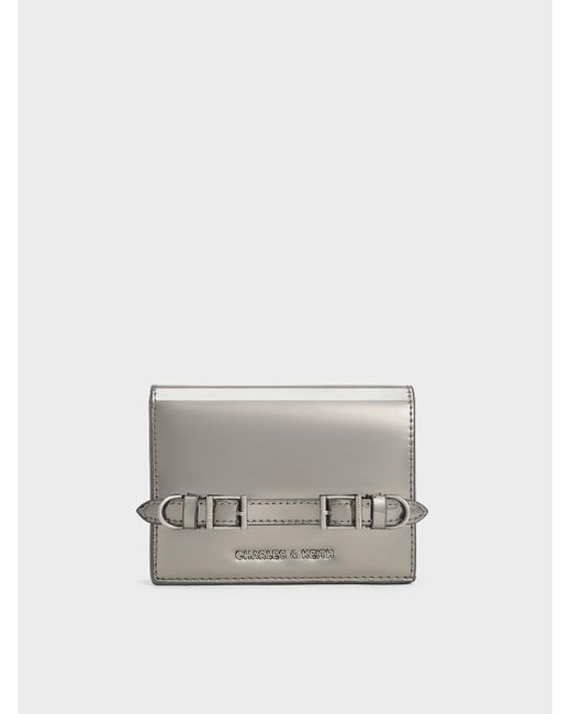 Charles & Keith White Sloane Metallic Chain-handle Wallet