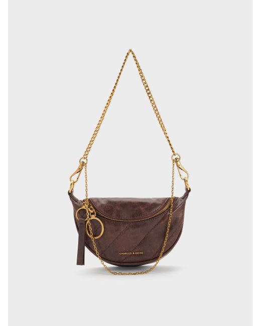 Charles & Keith White Philomena Half-Moon Crossbody Bag